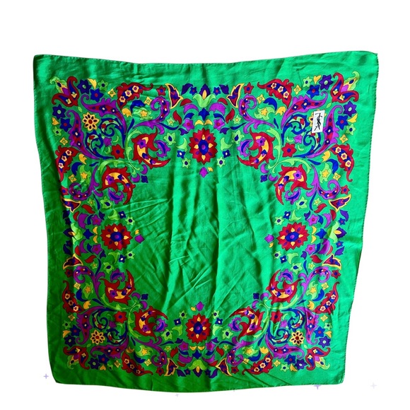 Yves Saint Laurent Green Multicolor Floral Scarf/Large - Picture 1 of 5